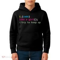I Code Like A Girl Try To Keep Up Funny Coding Developer Kids Hoodie thumb 4