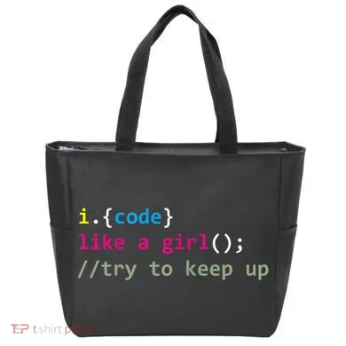 I Code Like A Girl Try To Keep Up Funny Coding Developer Tote Bag