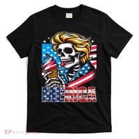 Ice Cream Merica Skull Usa Flag Hair President 4th Of July T-Shirt thumb 0