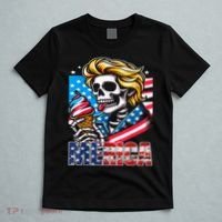 Ice Cream Merica Skull Usa Flag Hair President 4th Of July T-Shirt thumb 5