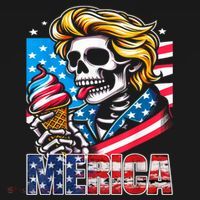 Ice Cream Merica Skull Usa Flag Hair President 4th Of July T-Shirt thumb 7