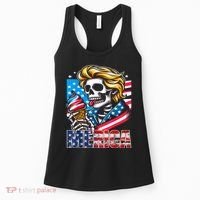 Ice Cream Merica Skull Usa Flag Hair President 4th Of July Women's Tank Top thumb 0