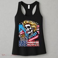 Ice Cream Merica Skull Usa Flag Hair President 4th Of July Women's Tank Top thumb 3