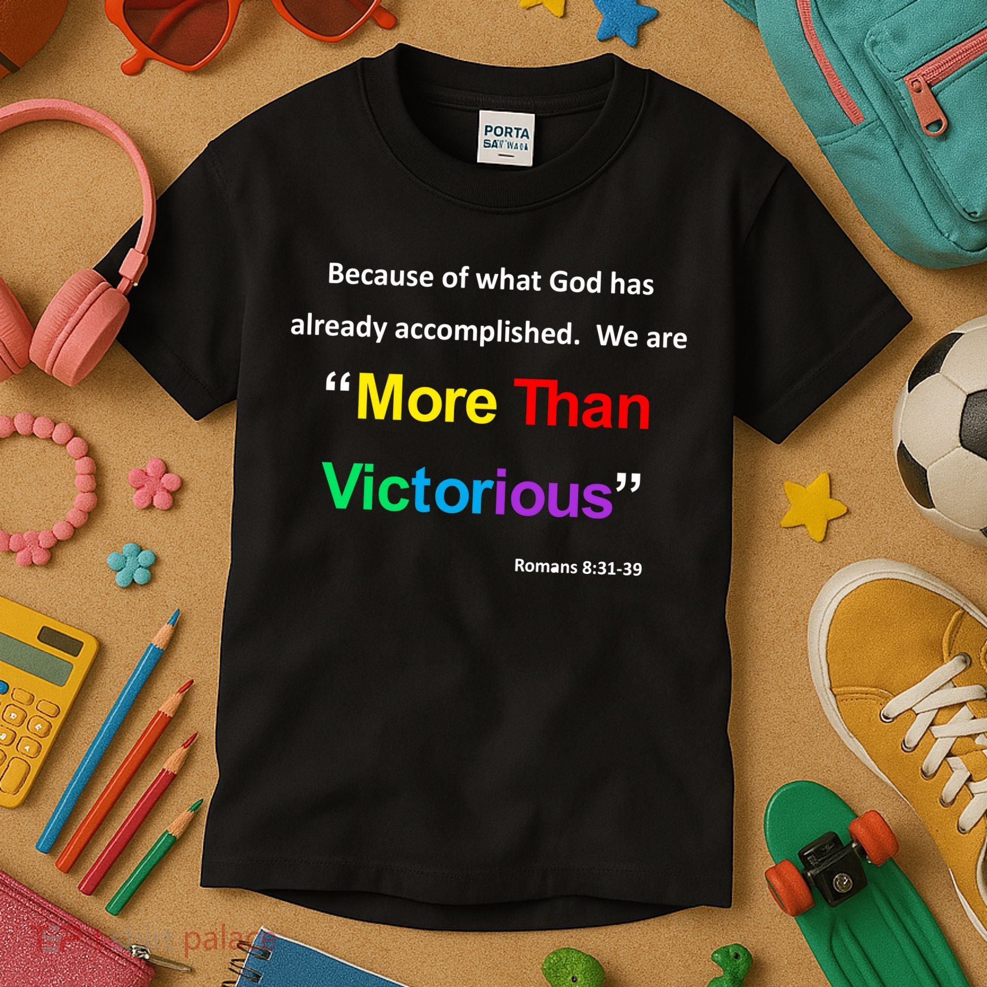 Inspirational Christian More Than Victorious Romans 8:31 Kids T-Shirt