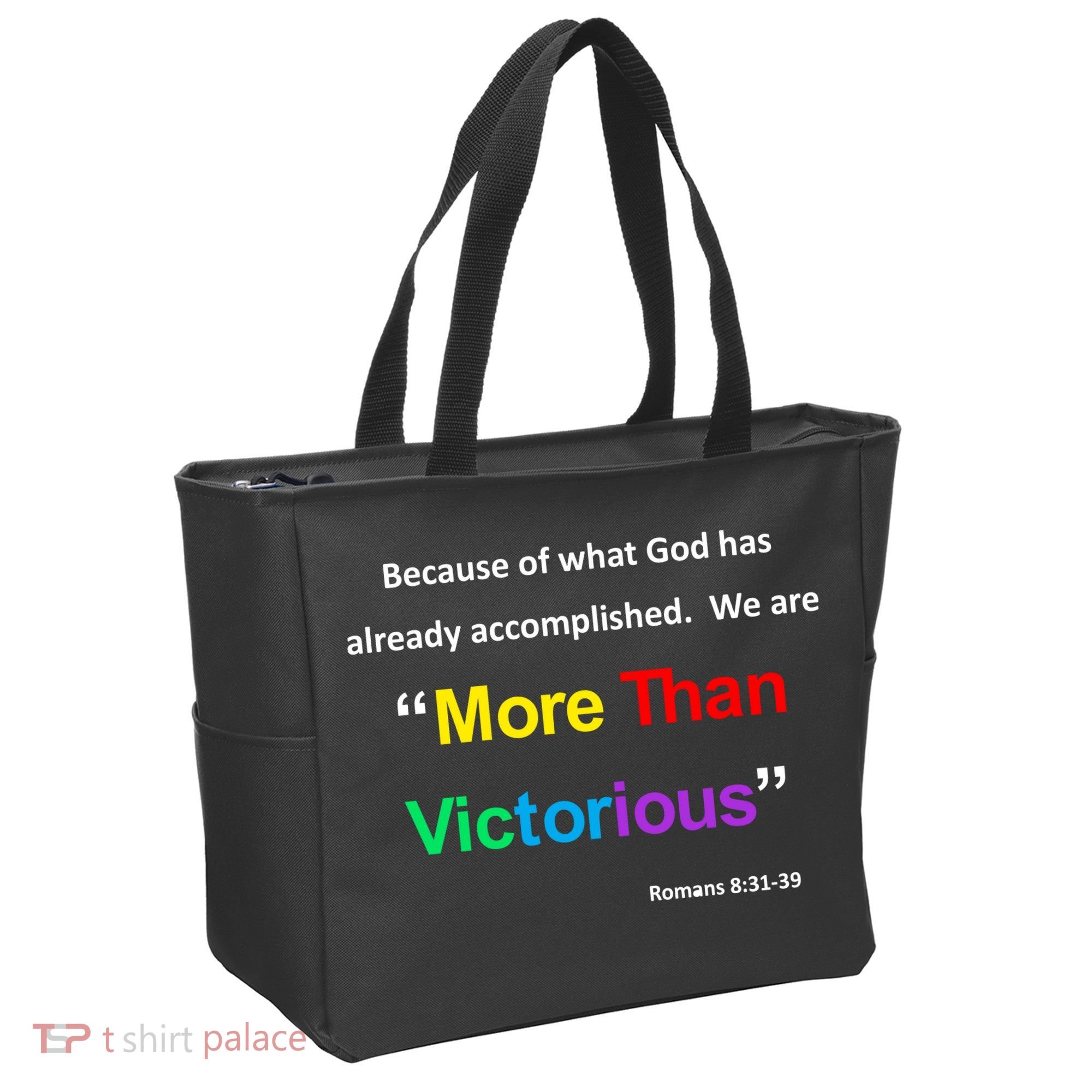 Inspirational Christian More Than Victorious Romans 8:31 Tote Bag