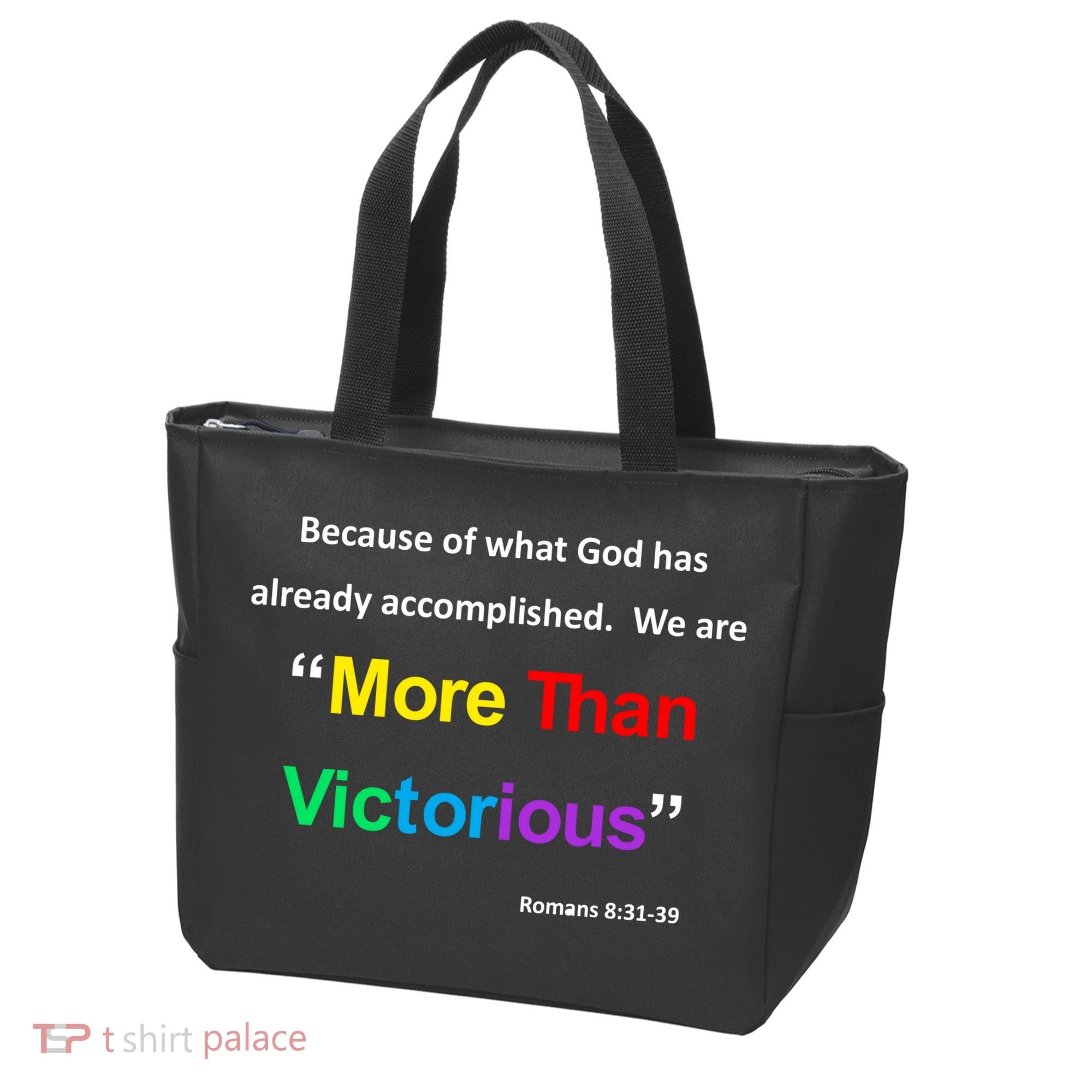 Inspirational Christian More Than Victorious Romans 8:31 Tote Bag