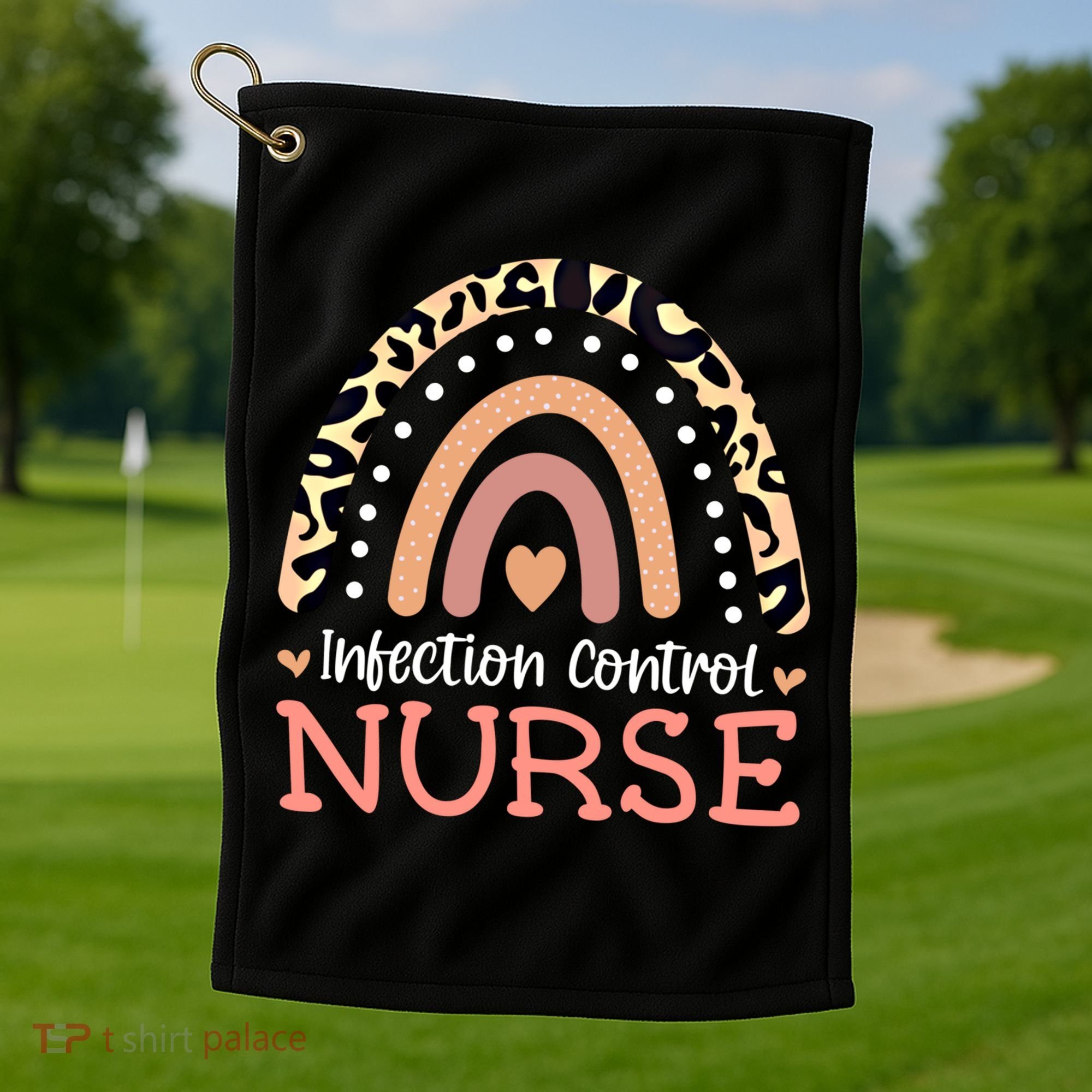 Infection Control Nurse Leopard Rainbow Appreciation Gift Golf Towel