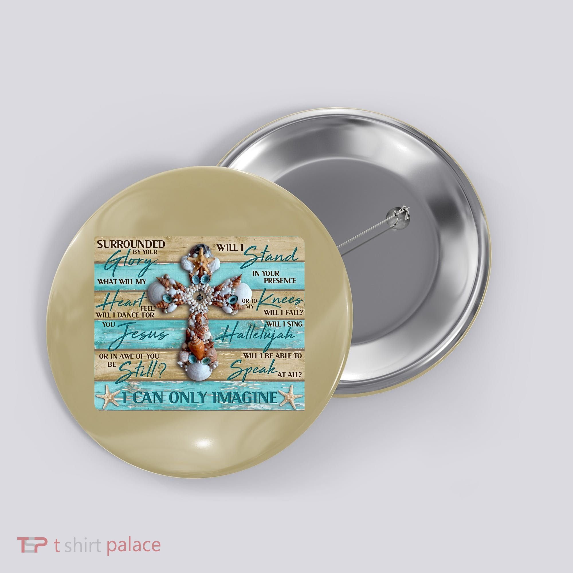 I Can Only Imagine Faith Sea Shell Cross Button