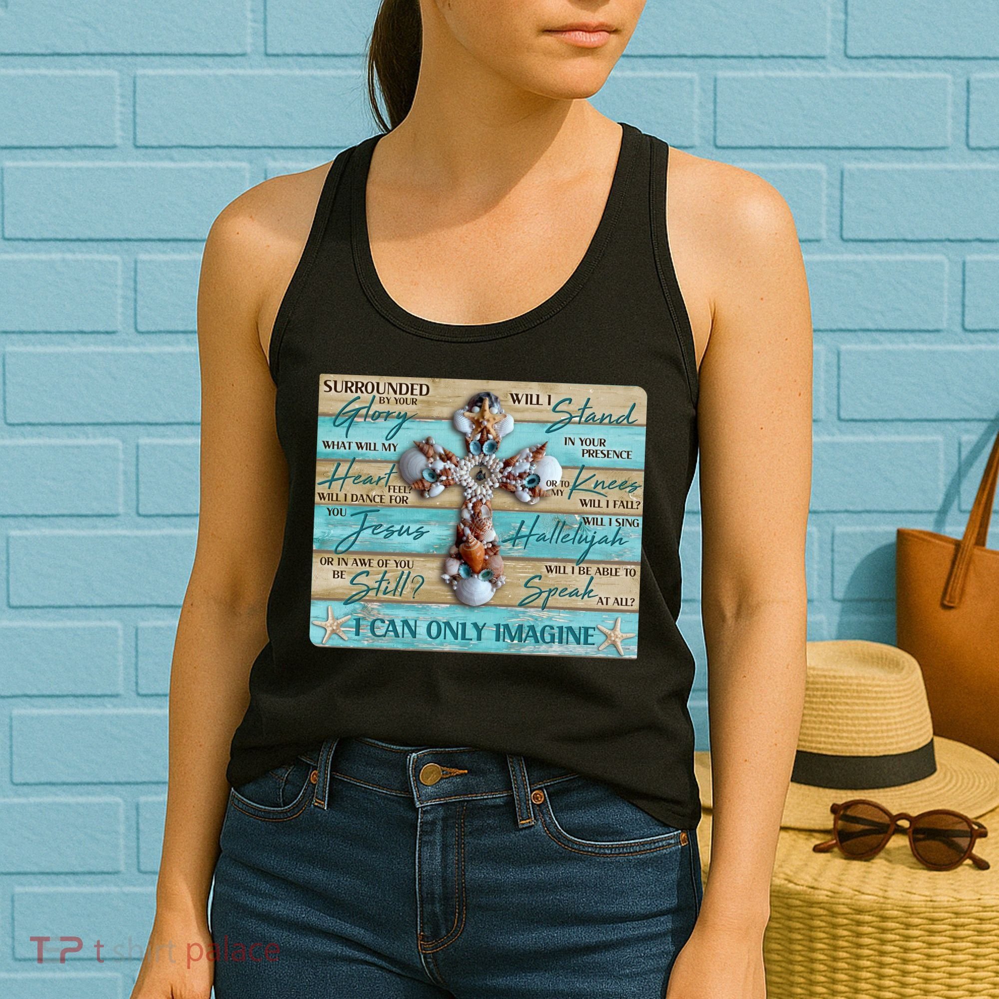 I Can Only Imagine Faith Sea Shell Cross Women's Tank Top