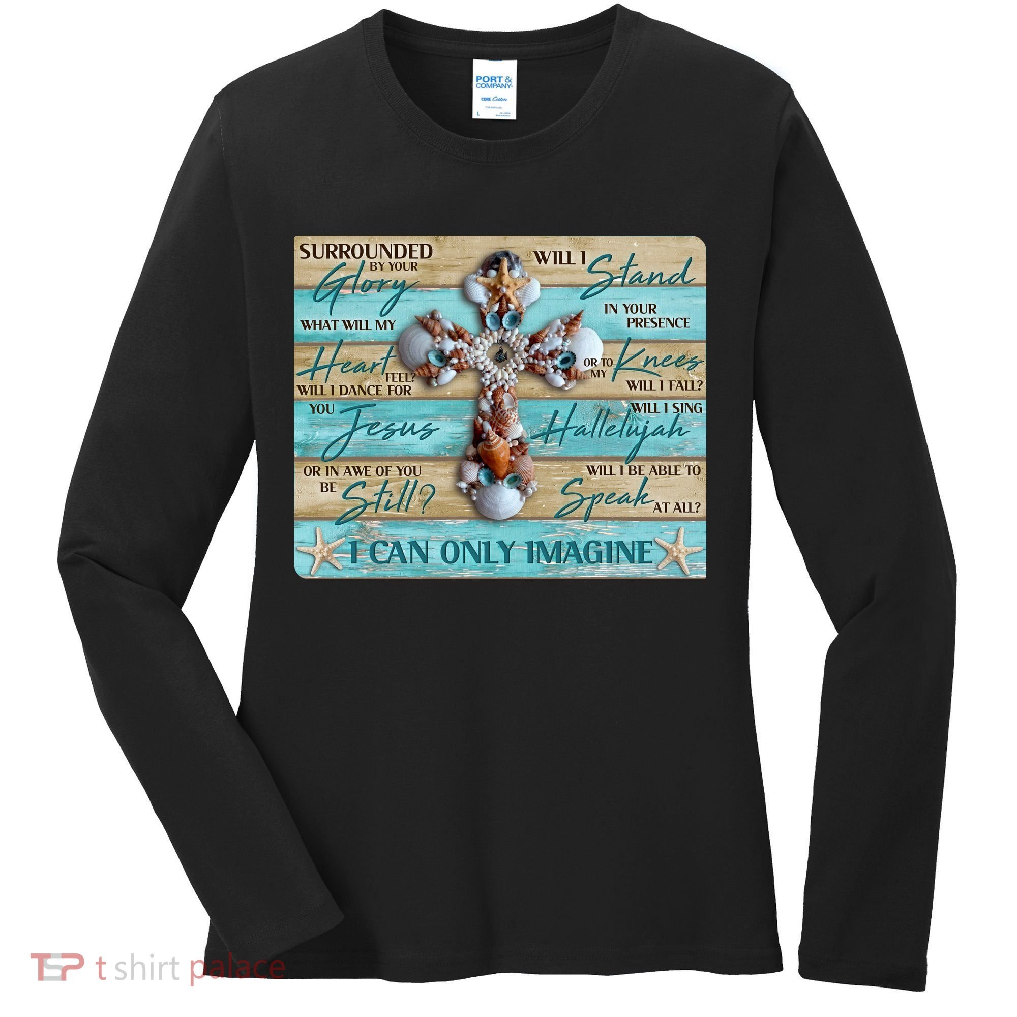I Can Only Imagine Faith Sea Shell Cross Women's Long Sleeve Shirt