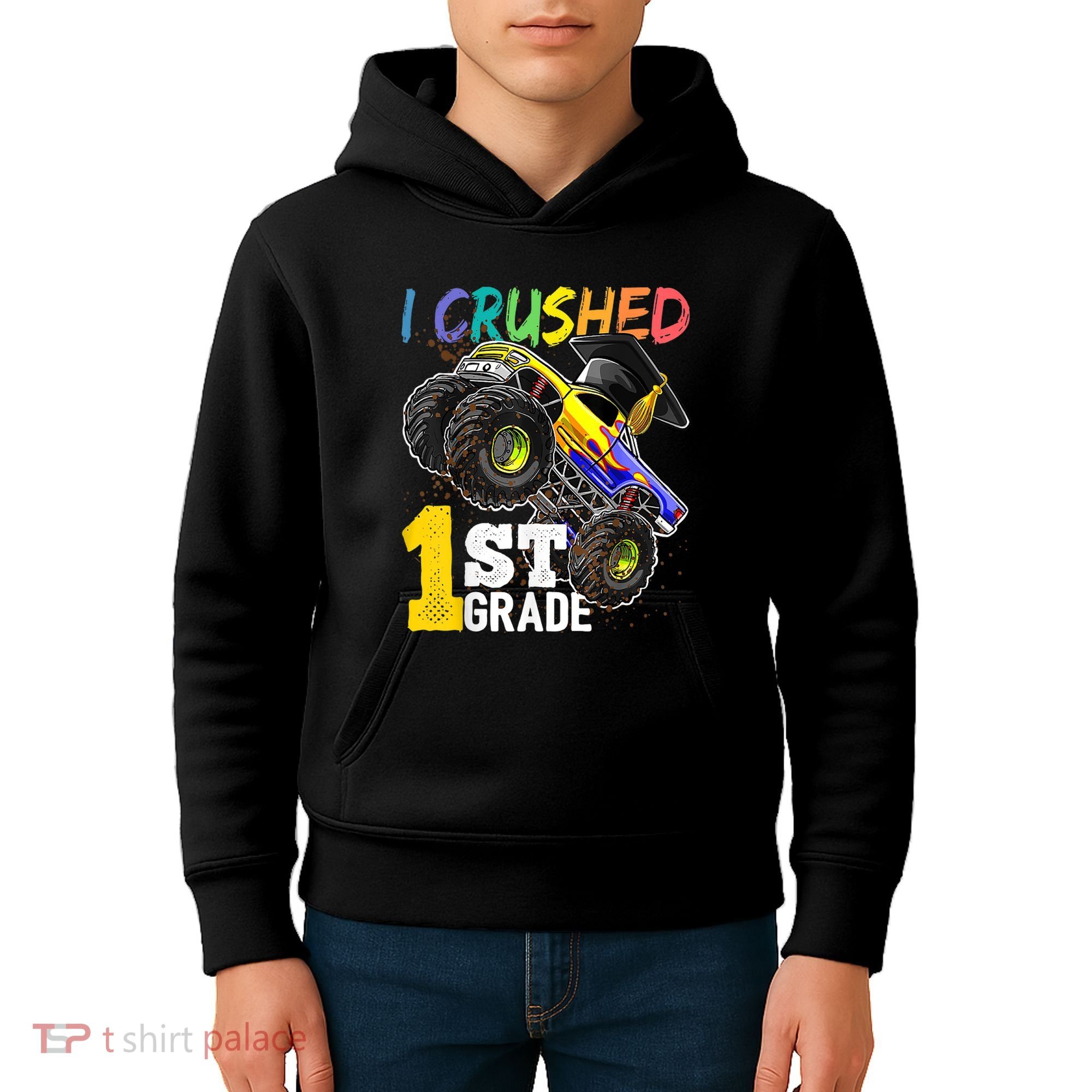 I Crushed Preschool Monster Truck Graduation Cap Gift Kids Hoodie
