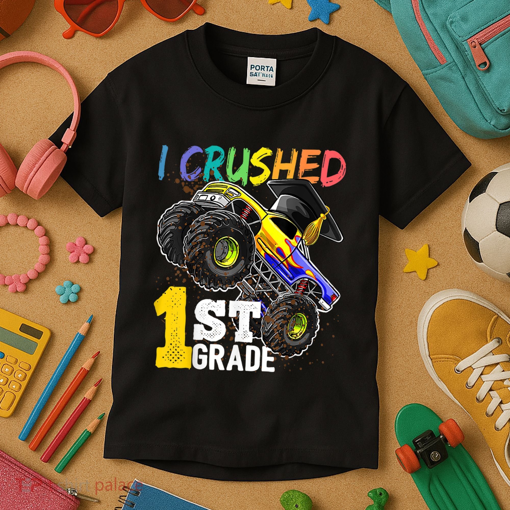 I Crushed Preschool Monster Truck Graduation Cap Gift Kids T-Shirt