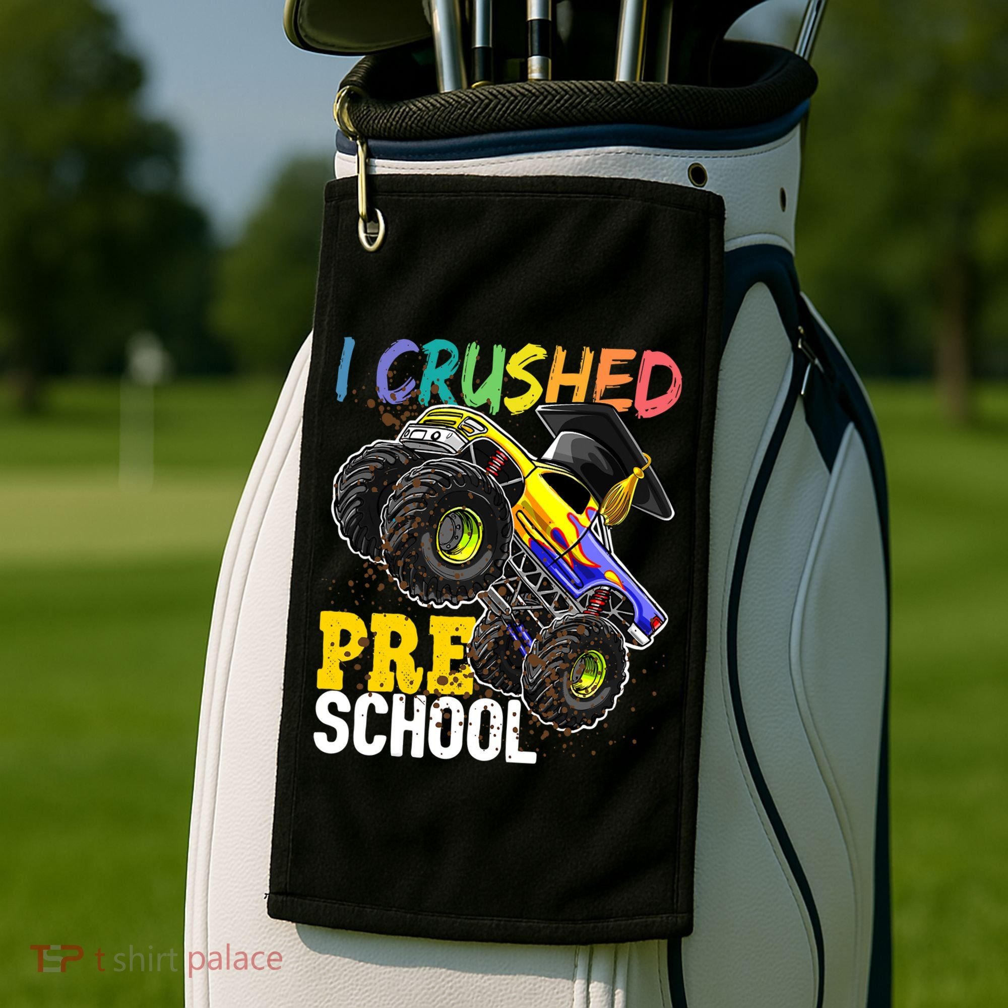 I Crushed Preschool Monster Truck Graduation Cap Gift Boys Golf Towel