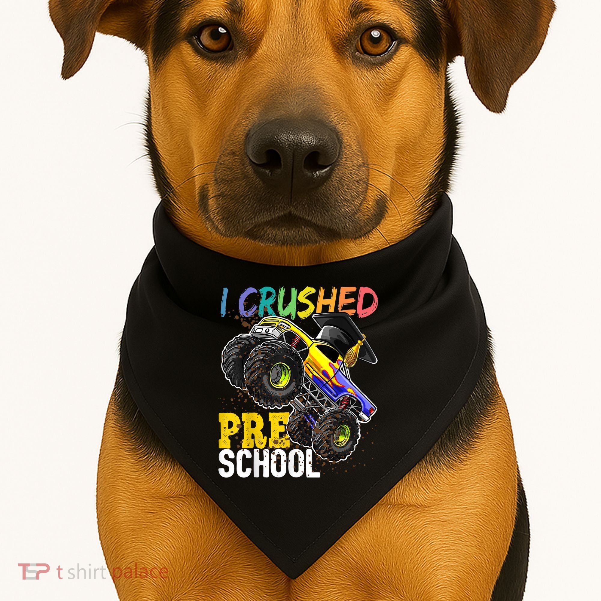 I Crushed Preschool Monster Truck Graduation Cap Gift Boys USA-Made Doggie Bandana