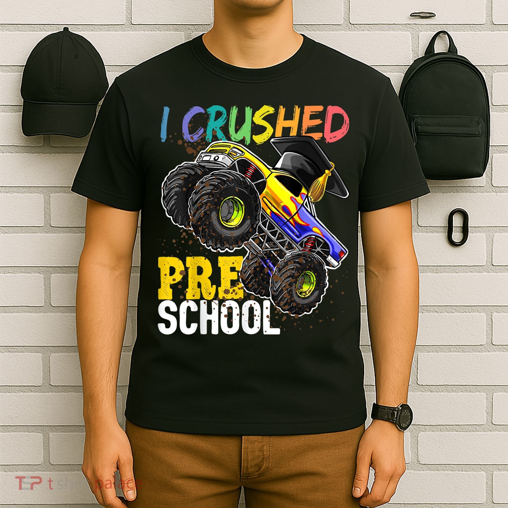 I Crushed Preschool Monster Truck Graduation Cap Gift Boys T-Shirt