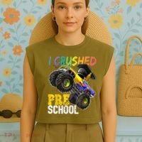 I Crushed Preschool Monster Truck Graduation Cap Gift Boys Garment-Dyed Women's Muscle Tee thumb 4