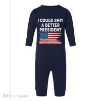 I Could Shit A Better President Distressed USA American Flag Infant Fleece One Piece thumb 0