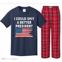 I Could Shit A Better President Distressed USA American Flag Kids Plaid Pajama Set thumb 0