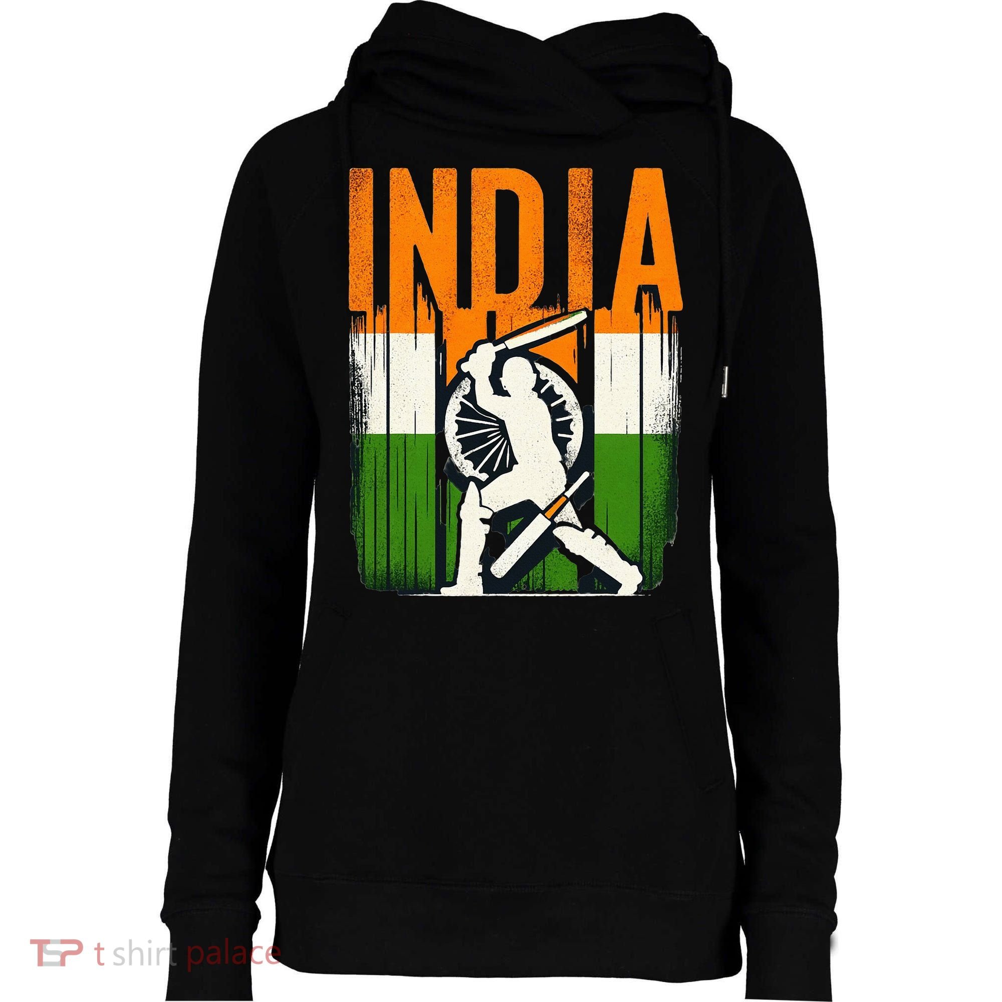 India Cricket Supporters Jersey Indian Cricket Fans Womens Funnel Neck Pullover Hood