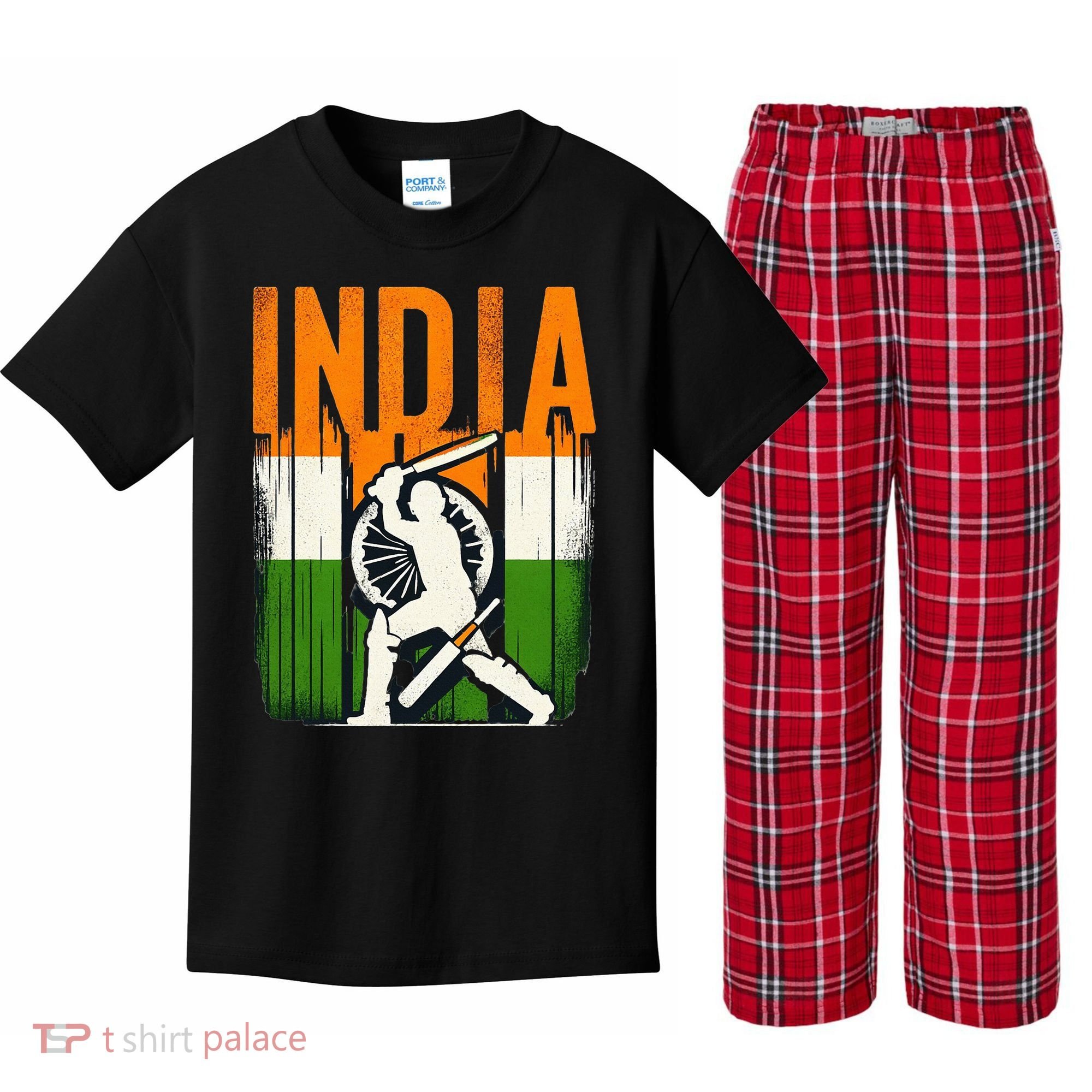 India Cricket Supporters Jersey Indian Cricket Fans Kids Plaid Pajama Set