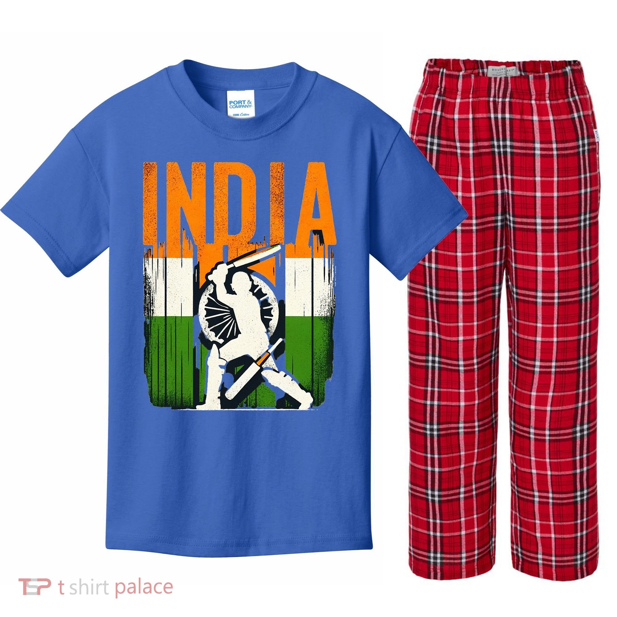 India Cricket Supporters Jersey  Indian Cricket Fans  Kids Plaid Pajama Set