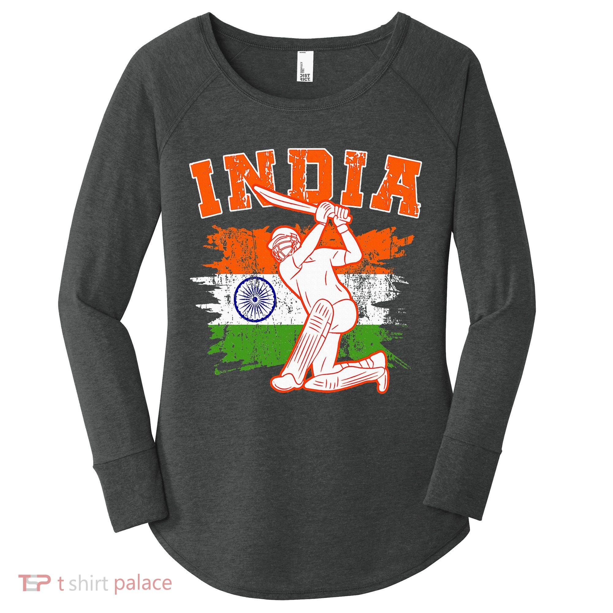 India Cricket Supporters Jersey  Indian Cricket Fans  Women's Perfect Tri Tunic Long Sleeve Shirt