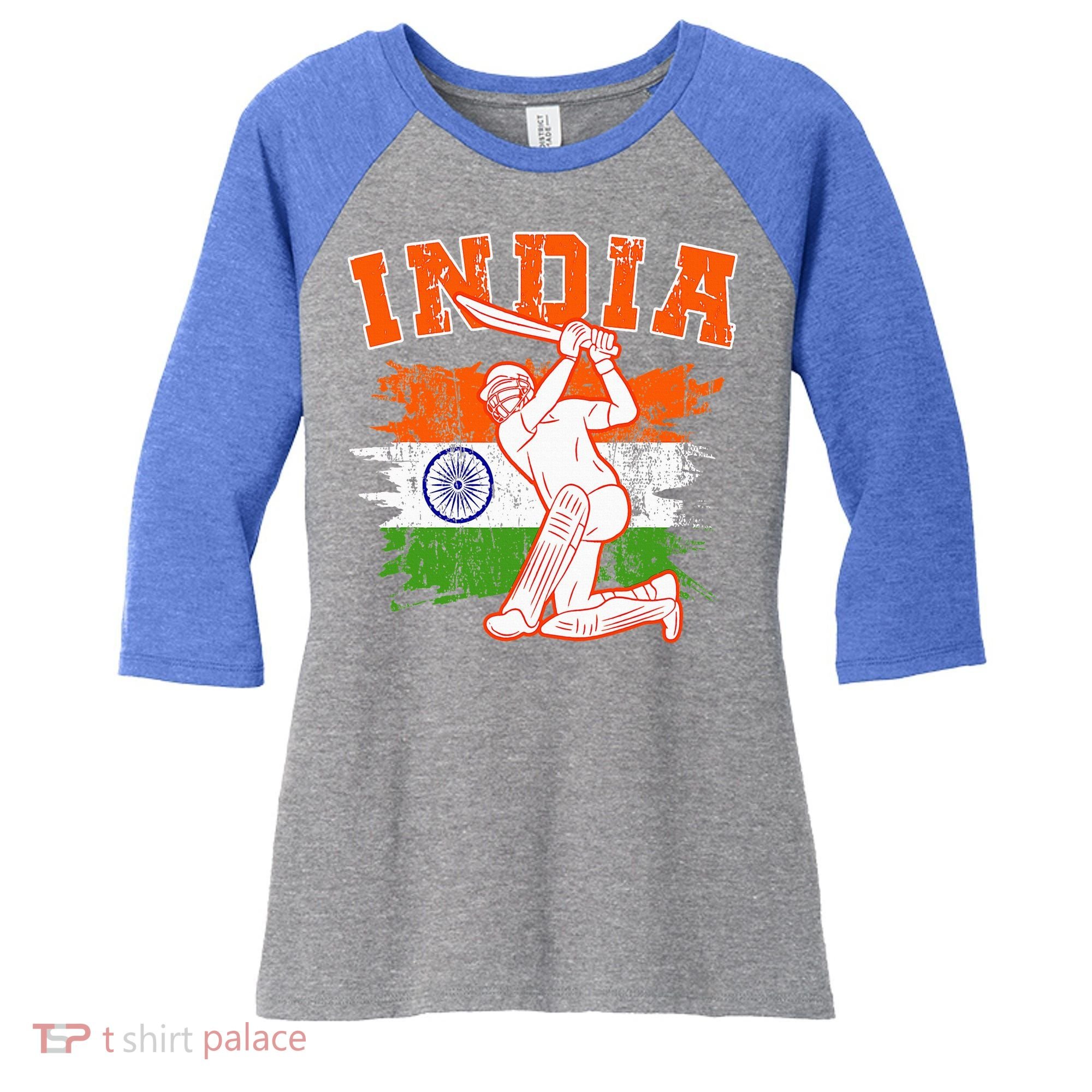 India Cricket Supporters Jersey  Indian Cricket Fans  Women's Tri-Blend 3/4-Sleeve Raglan Shirt