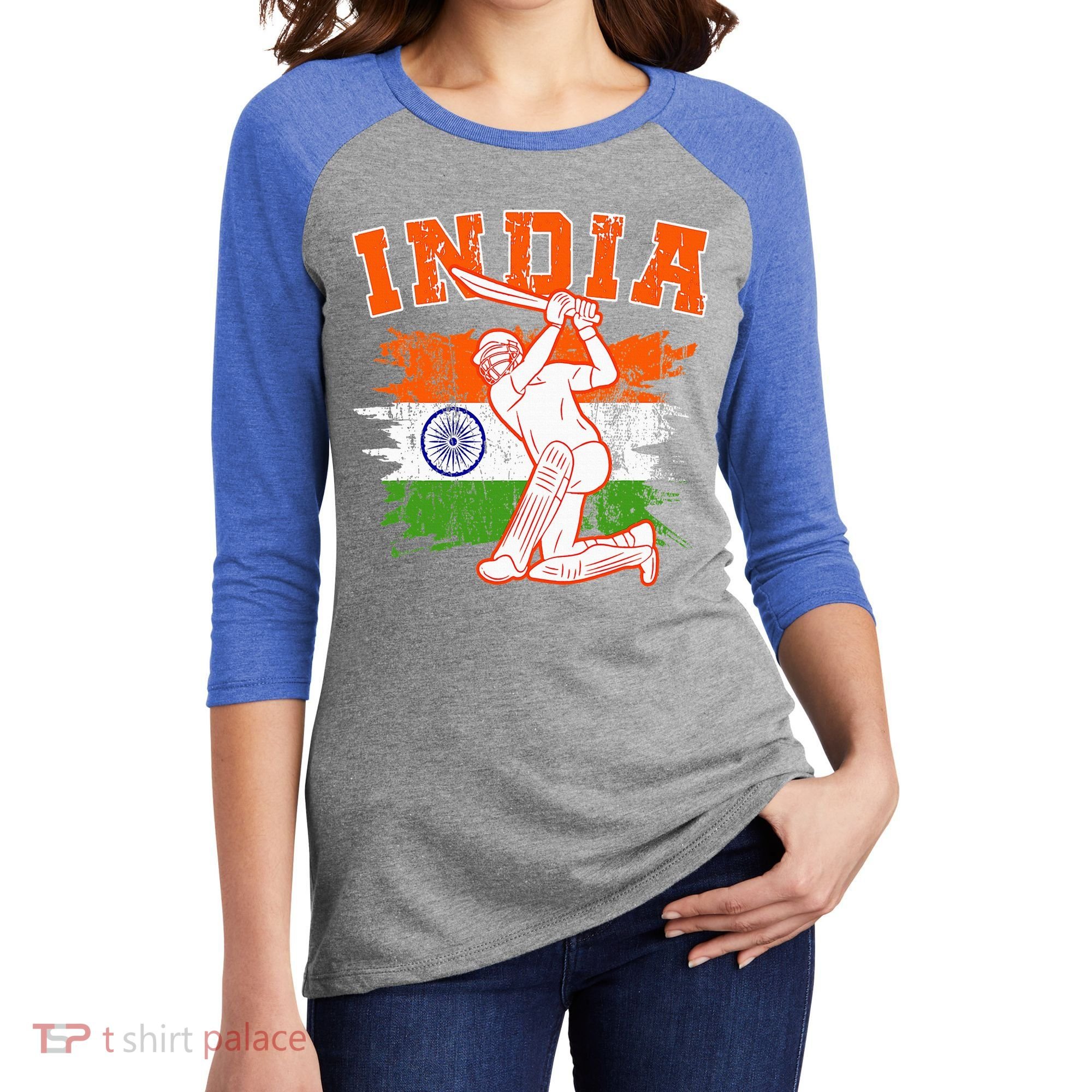 India Cricket Supporters Jersey  Indian Cricket Fans  Women's Tri-Blend 3/4-Sleeve Raglan Shirt