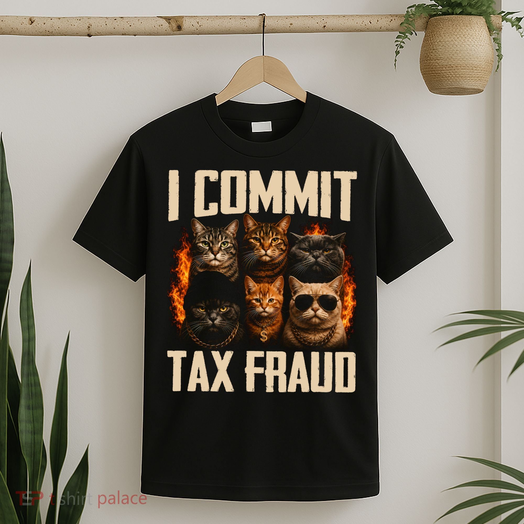 I Commit Tax Fraud Funny Cat Crew T-Shirt