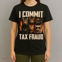 I Commit Tax Fraud Funny Cat Crew T-Shirt thumb 4