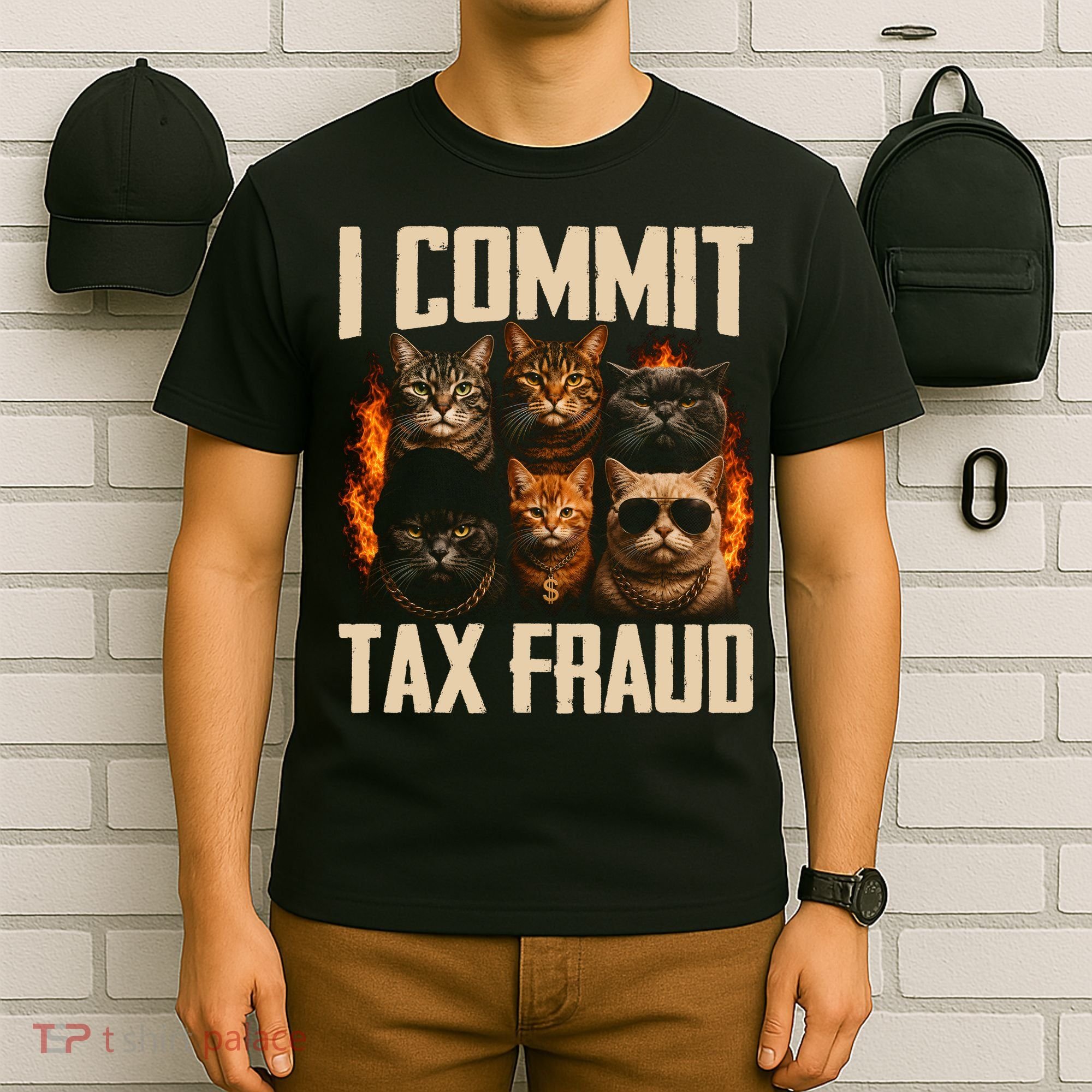 I Commit Tax Fraud Funny Cat Crew T-Shirt