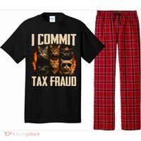 I Commit Tax Fraud Funny Cat Crew Pajama Set thumb 0