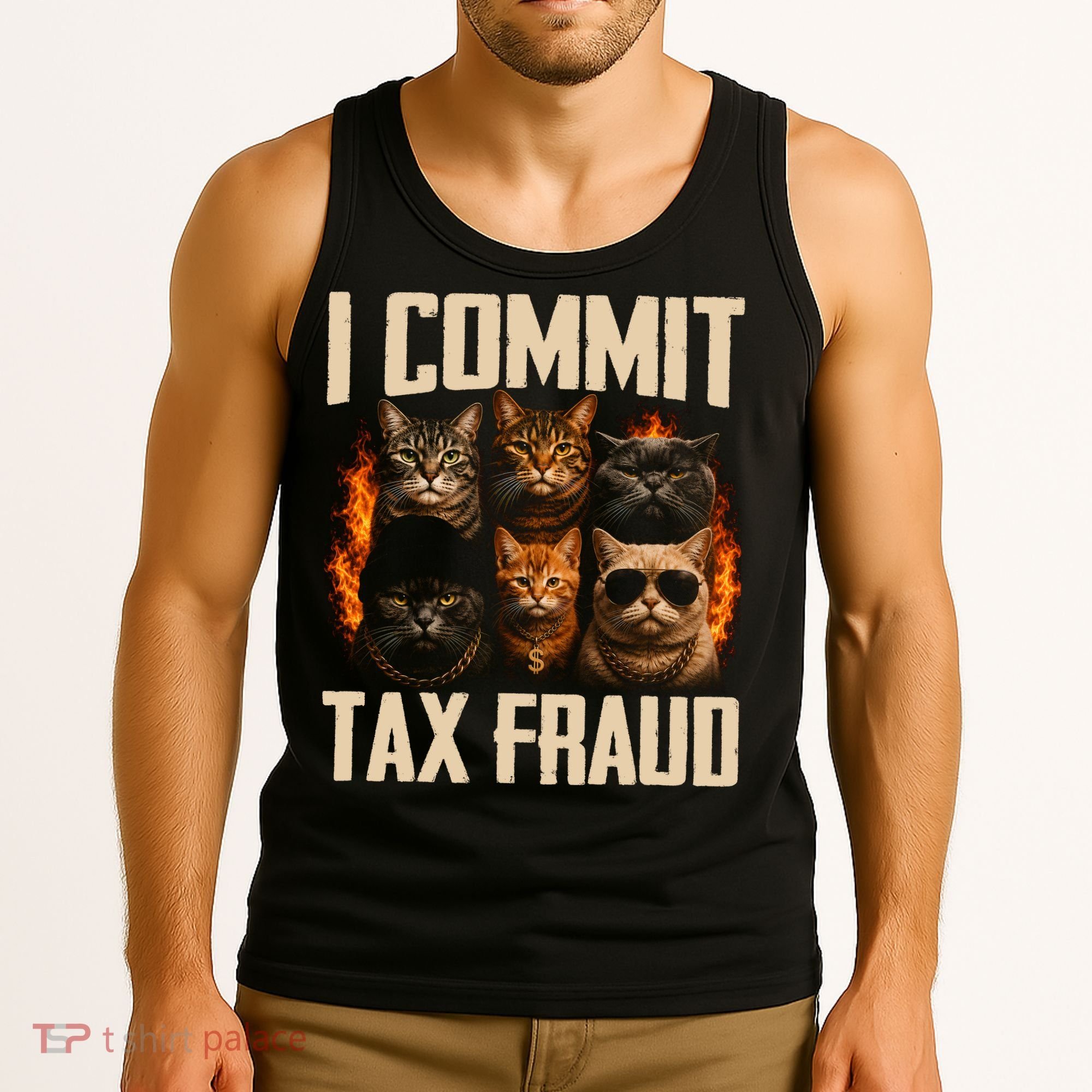 I Commit Tax Fraud Funny Cat Crew Tank Top