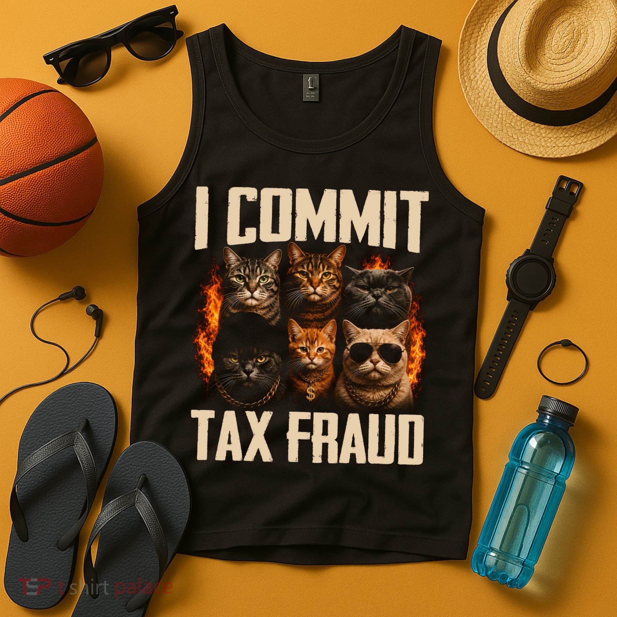 I Commit Tax Fraud Funny Cat Crew Tank Top
