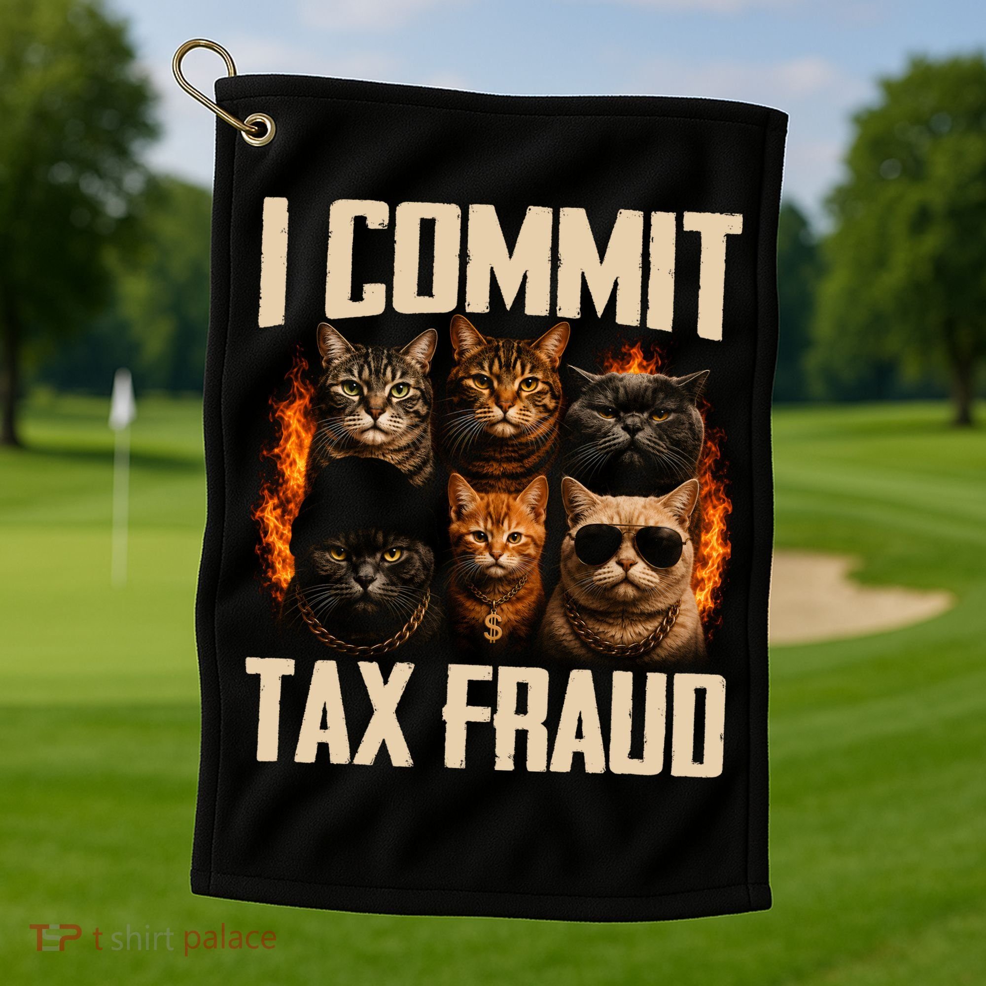 I Commit Tax Fraud Funny Cat Crew Golf Towel