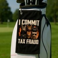 I Commit Tax Fraud Funny Cat Crew Golf Towel thumb 2