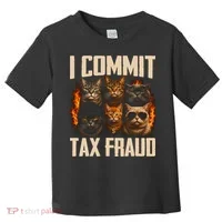 I Commit Tax Fraud Funny Cat Crew Toddler T-Shirt thumb 0