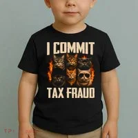 I Commit Tax Fraud Funny Cat Crew Toddler T-Shirt thumb 2