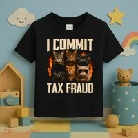 I Commit Tax Fraud Funny Cat Crew Toddler T-Shirt thumb 3