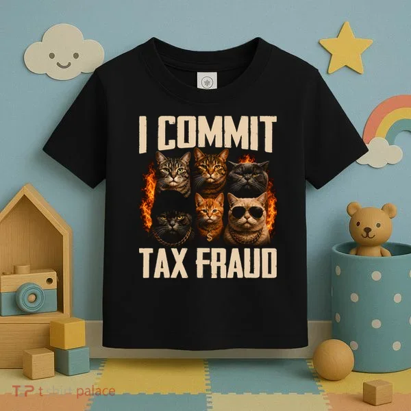I Commit Tax Fraud Funny Cat Crew Toddler T-Shirt