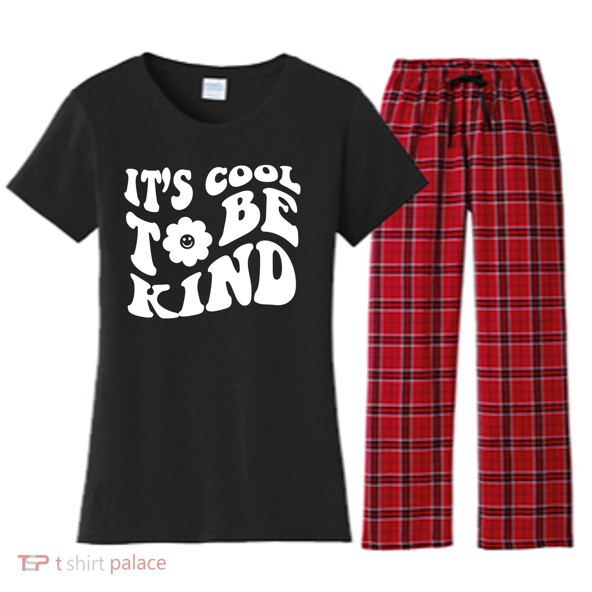 It's Cool To Be Kind Retro Quote Women's Flannel Pajama Set