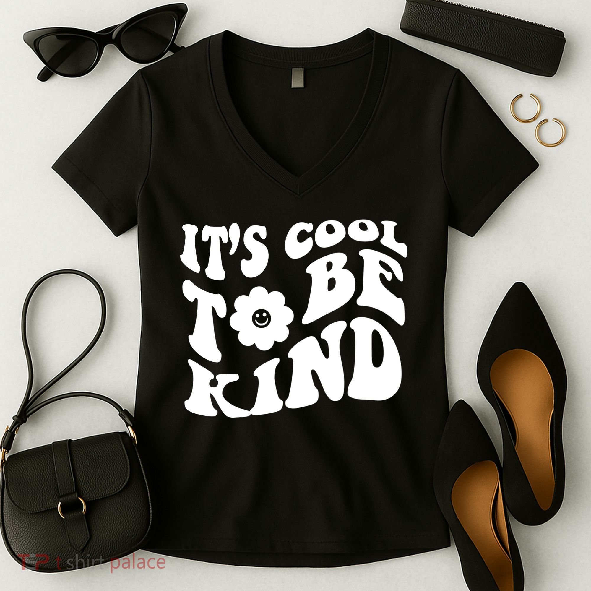 It's Cool To Be Kind Retro Quote Women's V-Neck T-Shirt