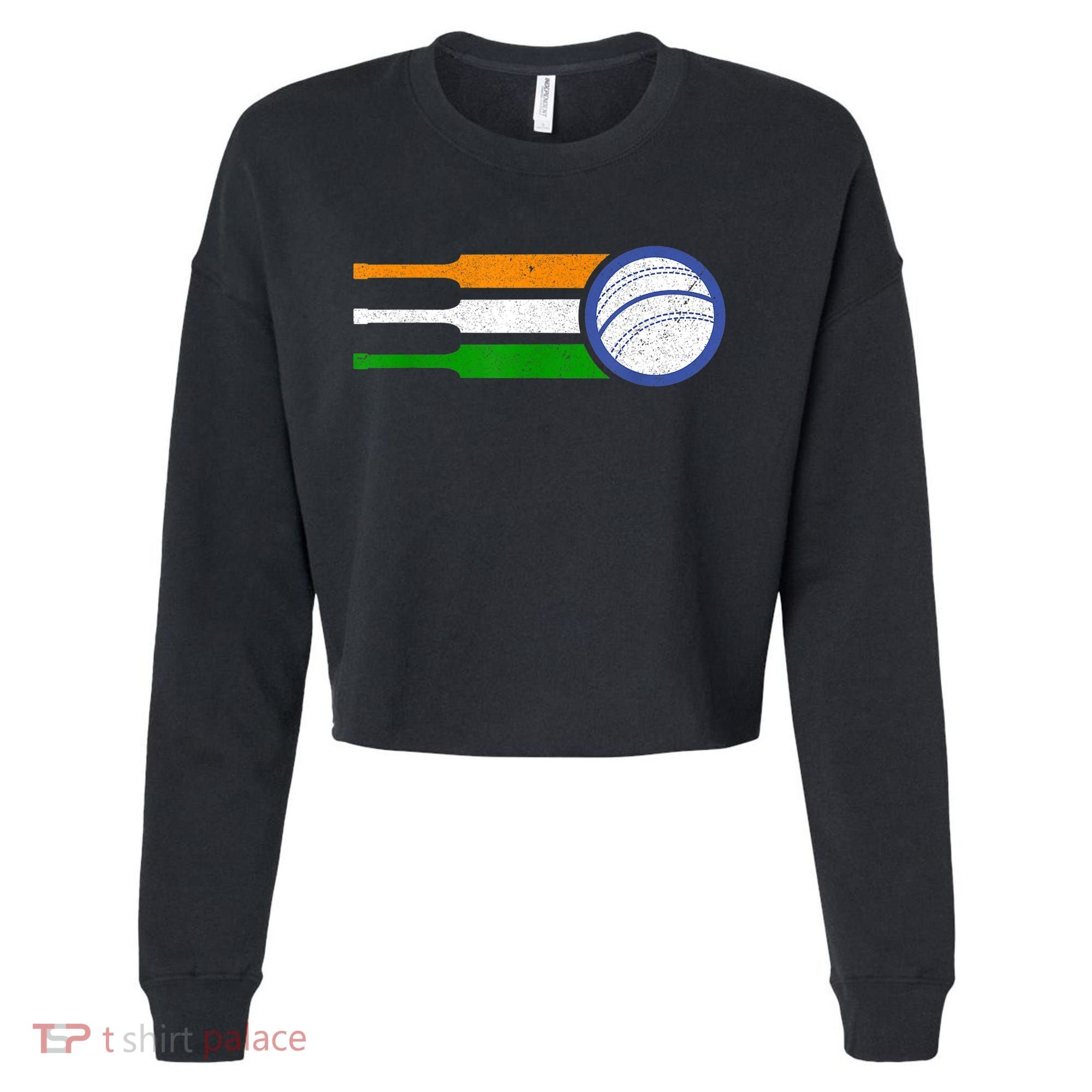 India Cricket Team Gift Indian Cricket Fan Flag Gift Cropped Pullover Crew