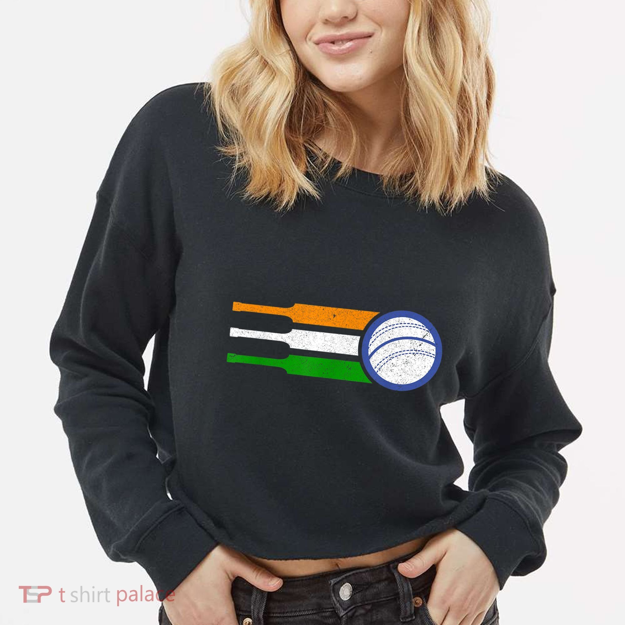 India Cricket Team Gift Indian Cricket Fan Flag Gift Cropped Pullover Crew
