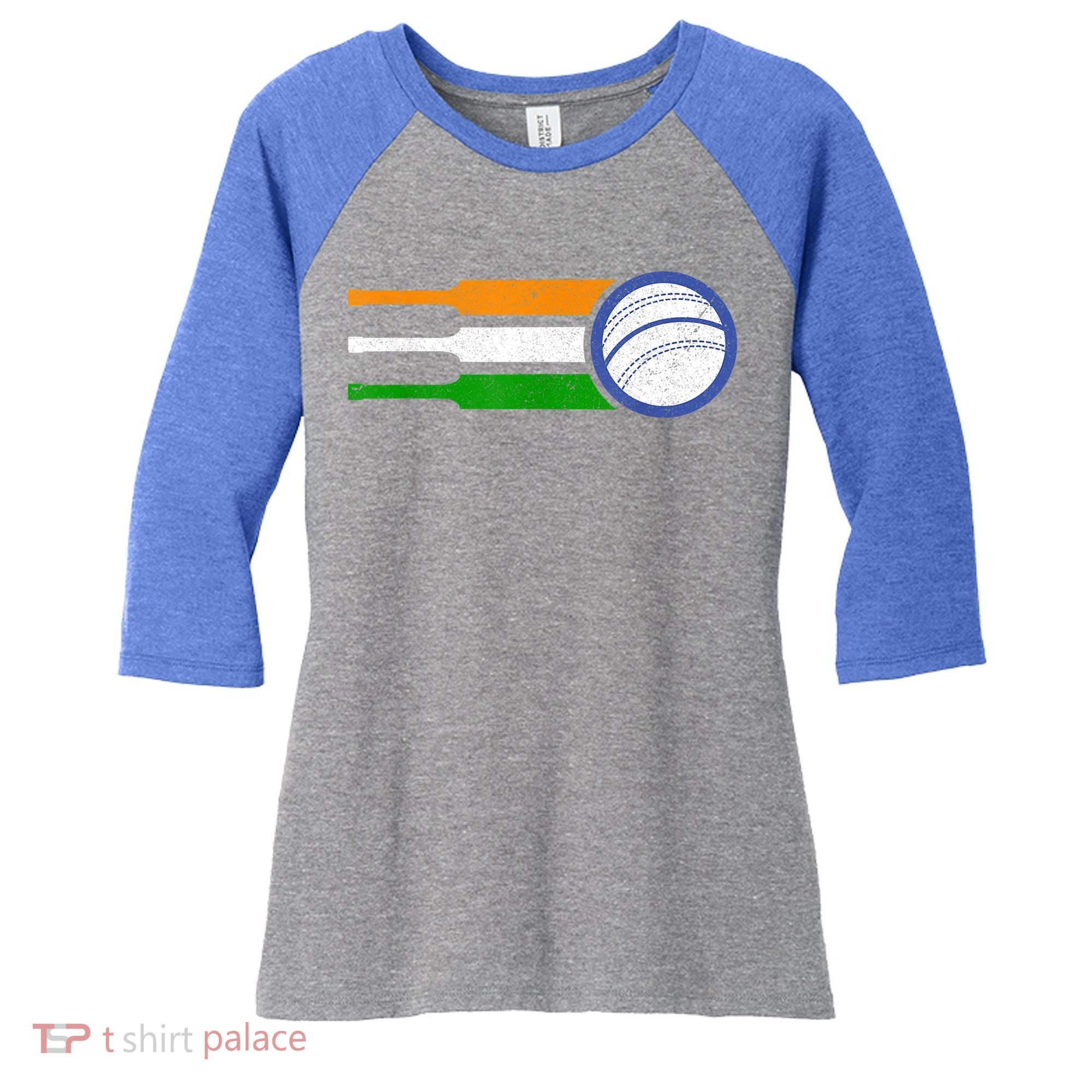 India Cricket Team Gift Indian Cricket Fan Flag Gift Women's Tri-Blend 3/4-Sleeve Raglan Shirt
