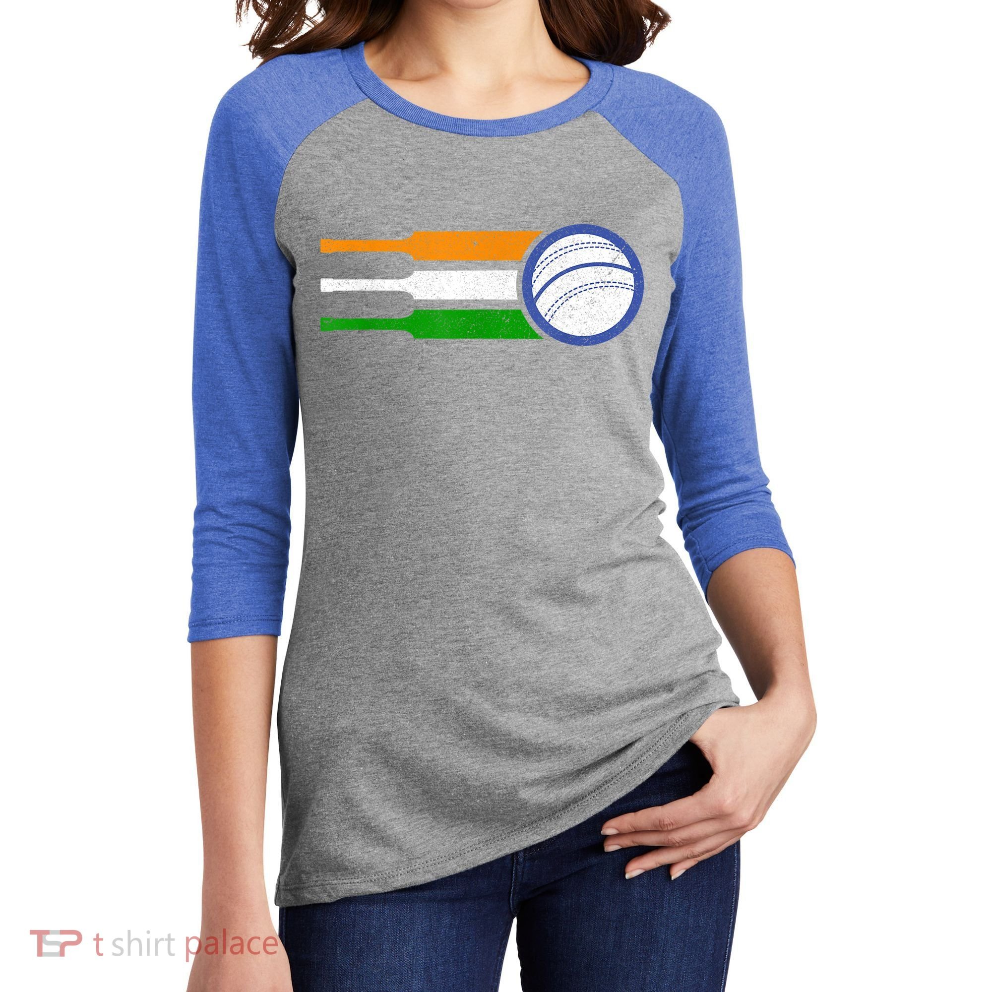 India Cricket Team Gift Indian Cricket Fan Flag Gift Women's Tri-Blend 3/4-Sleeve Raglan Shirt