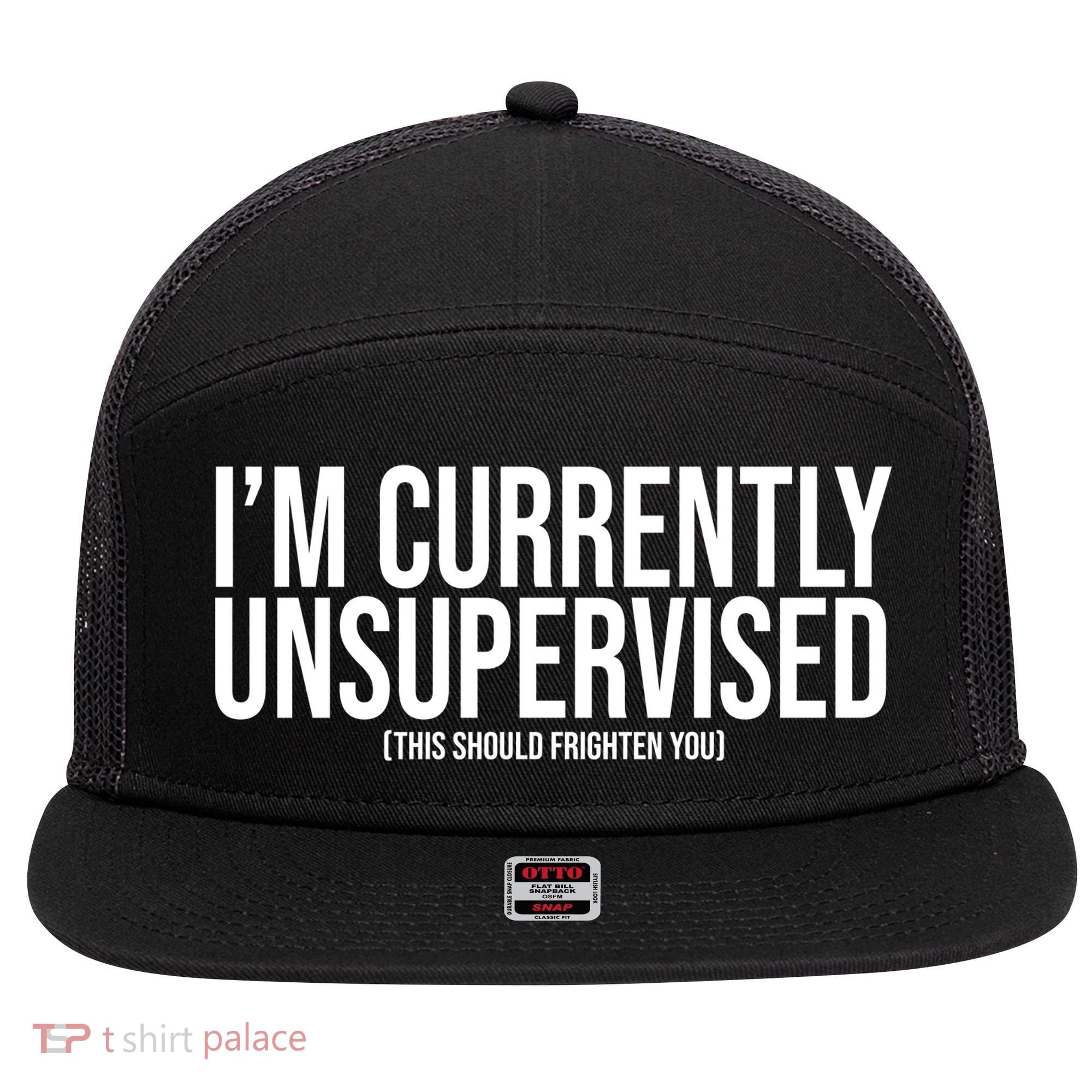 Im Currently Unsupervised This Should Frighten You Funny 7 Panel Mesh Trucker Snapback Hat