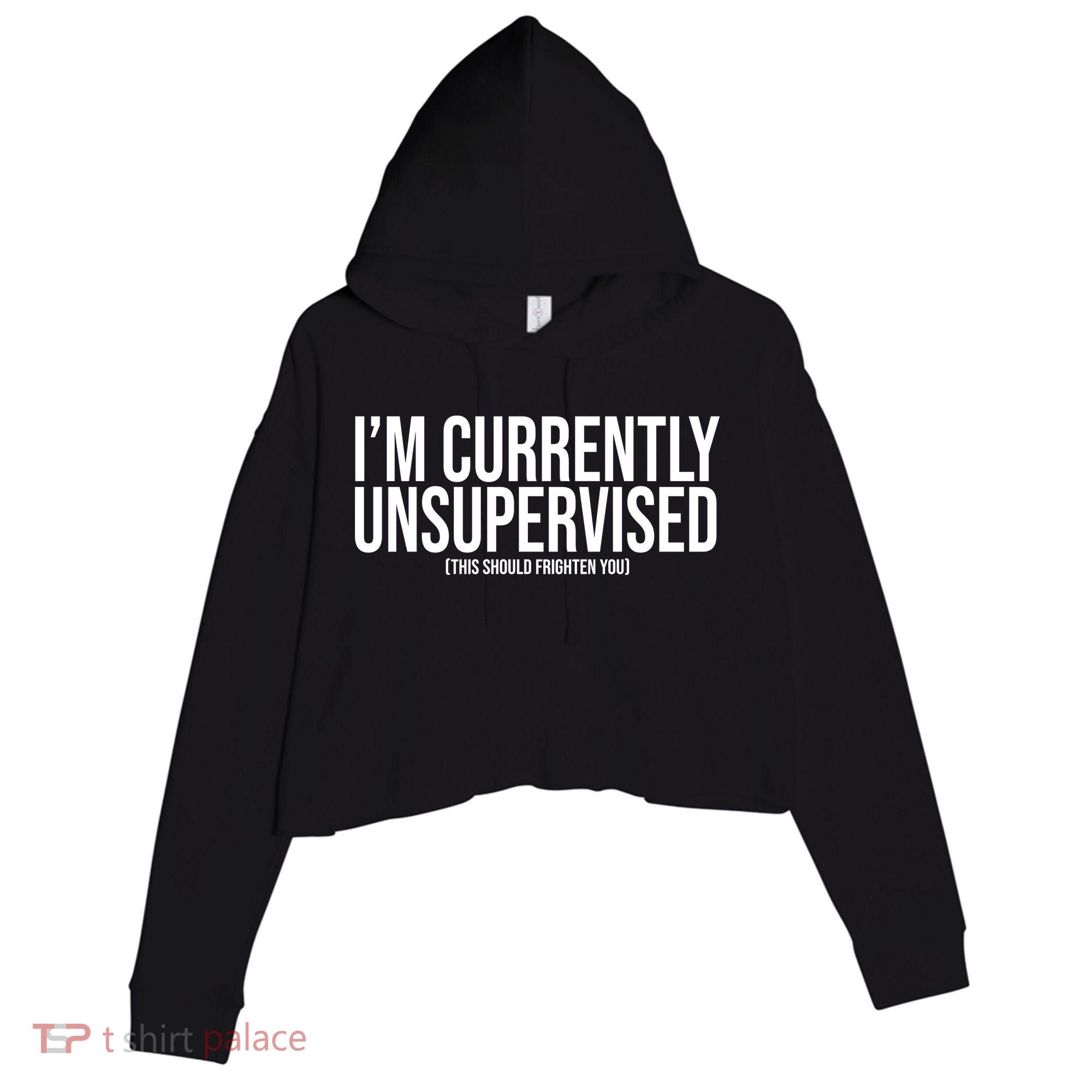 Im Currently Unsupervised This Should Frighten You Funny Crop Fleece Hoodie