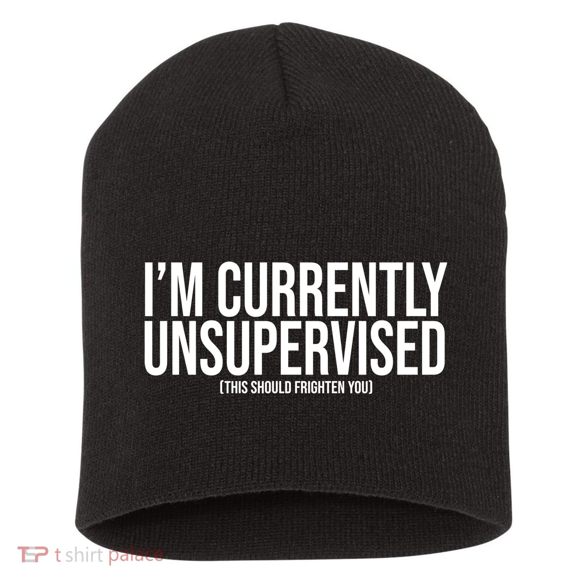 Im Currently Unsupervised This Should Frighten You Funny Short Acrylic Beanie