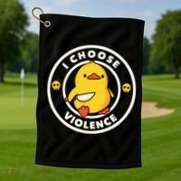 I Choose Violence Funny Duck Golf Towel thumb 1